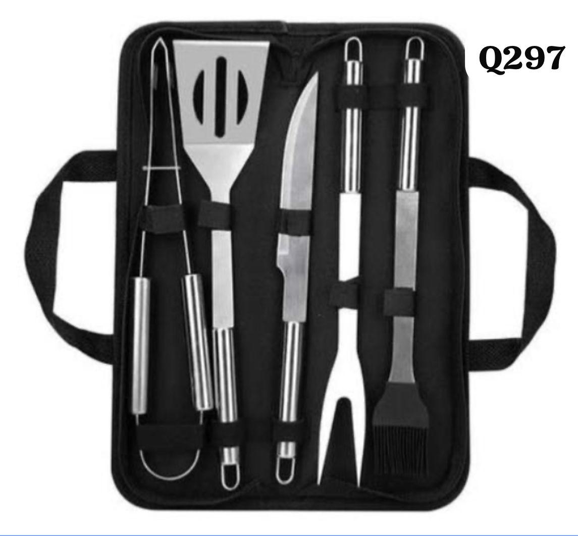 Ensemble d'Ustensiles de Barbecue en Acier Inoxydable - 5 Pièces avec Mallette de Transport