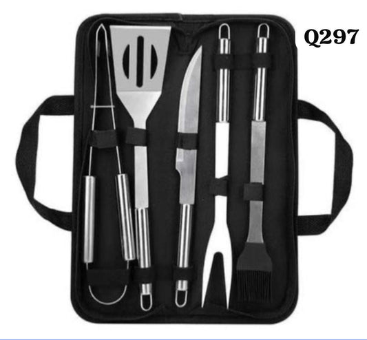 Ensemble d'Ustensiles de Barbecue en Acier Inoxydable - 5 Pièces avec Mallette de Transport